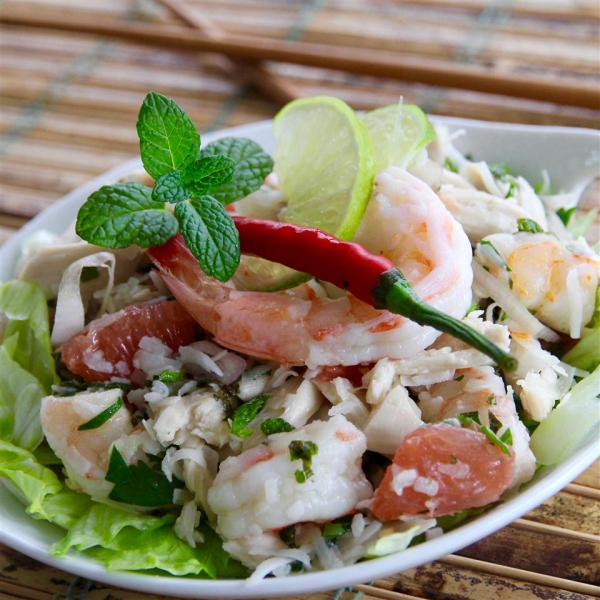 Thai Shrimp, Chicken, Grapefruit, and Coconut Salad