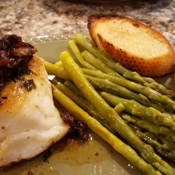 Pan-Roasted Halibut with Clamshell Mushrooms and Lemon Butter Sauce