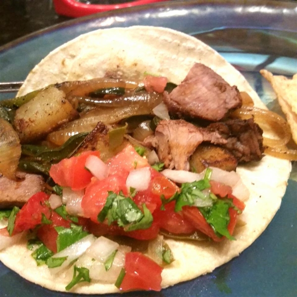 Steak and Potato Tacos with Poblano Chilies