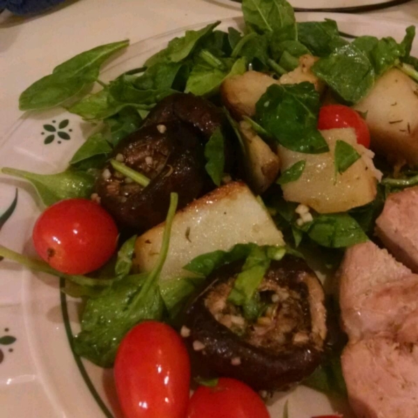 Baked Mushrooms and Potatoes with Spinach