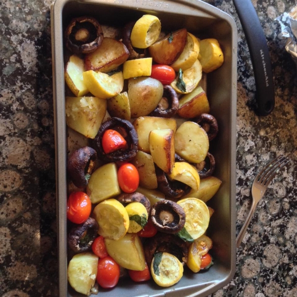 Baked Mushrooms and Potatoes with Spinach