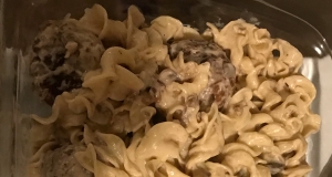 Anna's Amazing Easy Pleasy Meatballs over Buttered Noodles