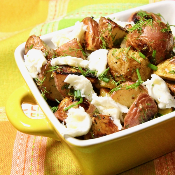 Roasted Mixed Potatoes with Fresh Herbs and Burrata