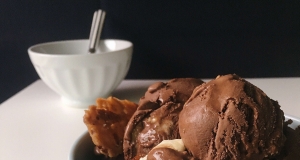 Dark Chocolate Ice Cream with Caramelized Almonds and Toasted Marshmallows