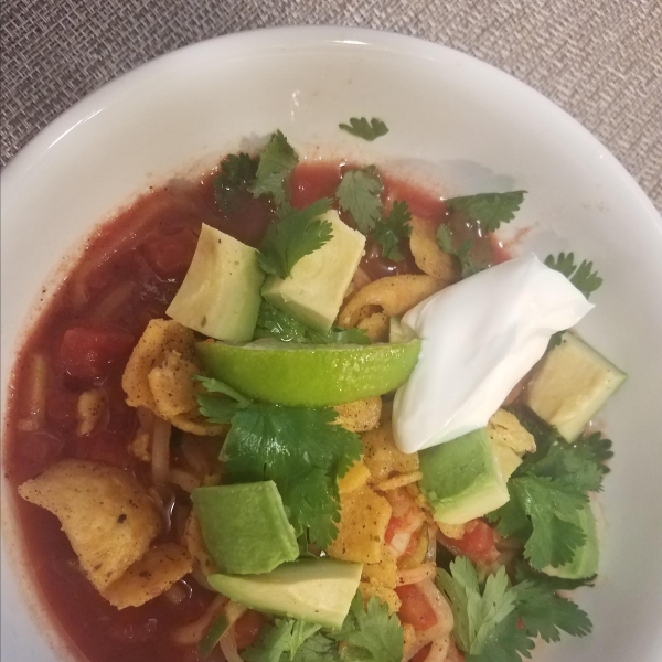 Spicy Shrimp Tortilla Soup with Zucchini Noodles