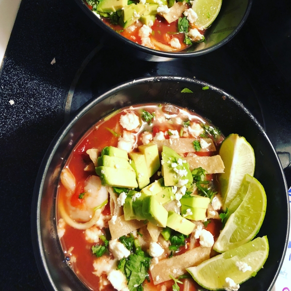 Spicy Shrimp Tortilla Soup with Zucchini Noodles