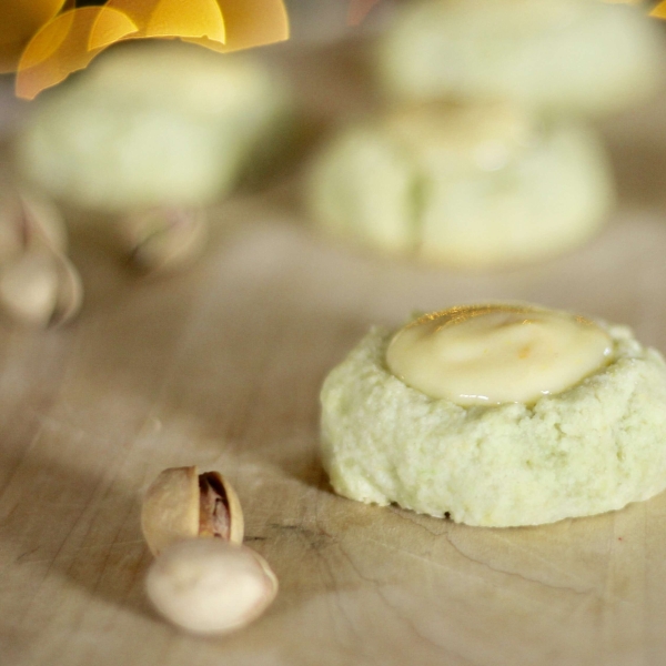 White Chocolate-Orange-Pistachio Thumbprint Cookies