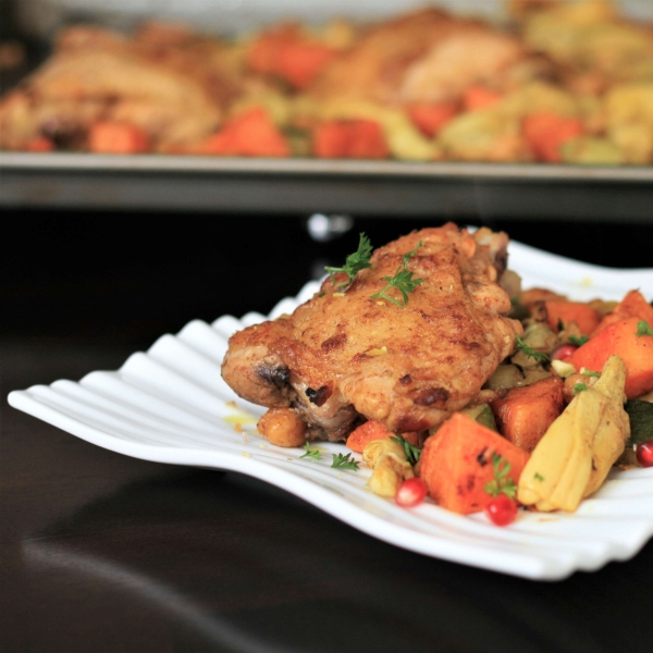 Moroccan Chicken Thigh Sheet Pan Dinner