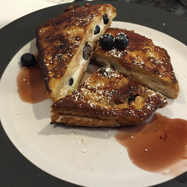 Easy Blueberries And Cream French Toast Sandwich with Orange Maple Syrup