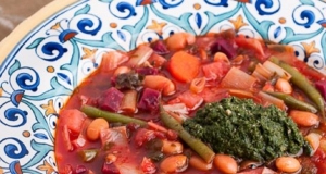 Red Winter Minestrone with Winter Greens Pesto