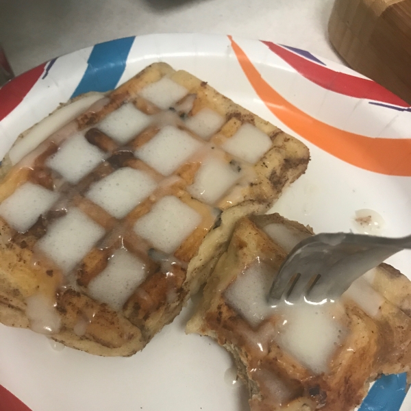 Cinnamon Roll Waffles with Cream Cheese Syrup