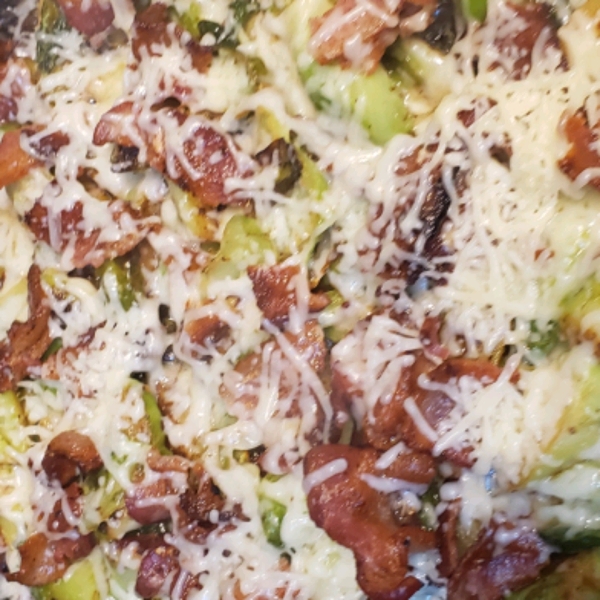 Bacon and Parmesan Brussels Sprouts with Black Garlic