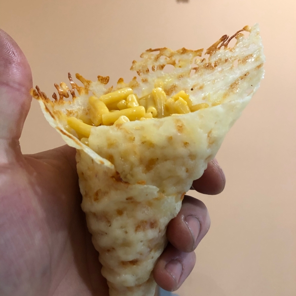 Mac and Cheese in a Cheese Waffle Cone