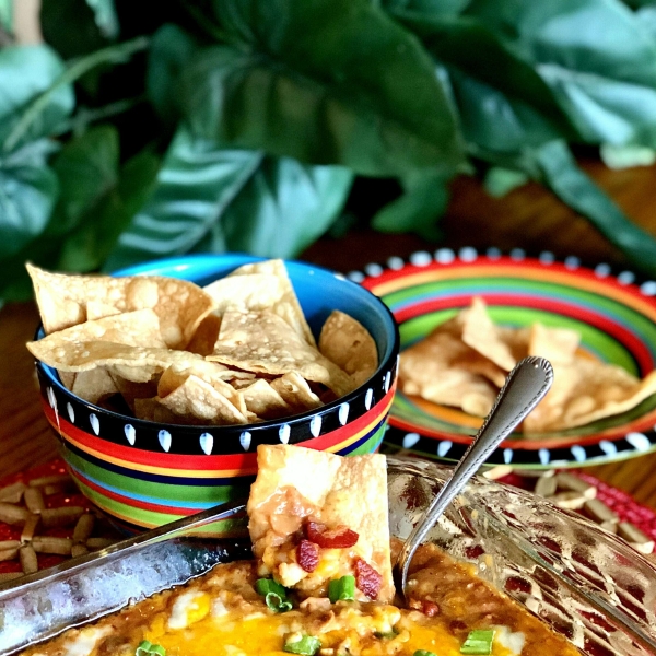 Hot Bean and Bacon Dip with Air Fryer Tortilla Chips