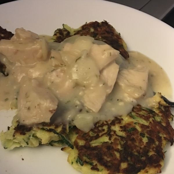 Zucchini Pancakes with Chicken Sauce