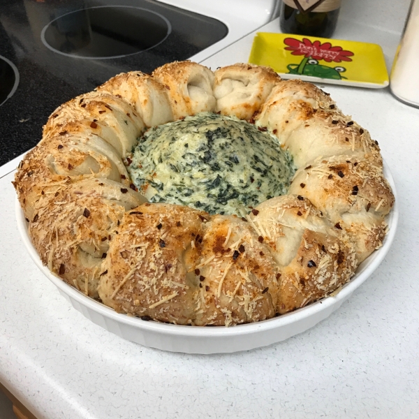 Spinach and Artichoke Dip in Pizza Dough Ball Ring