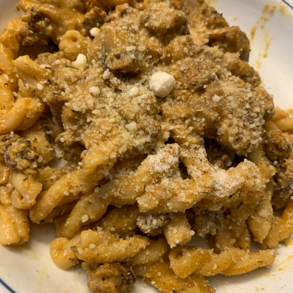 Pasta with Italian Sausage and Pumpkin Sauce