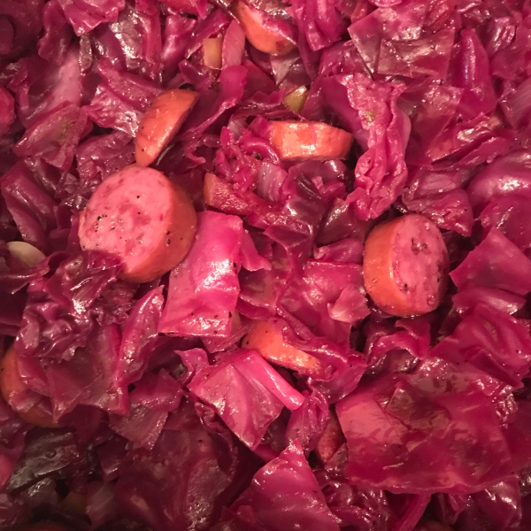Sausage Smothered in Red Cabbage