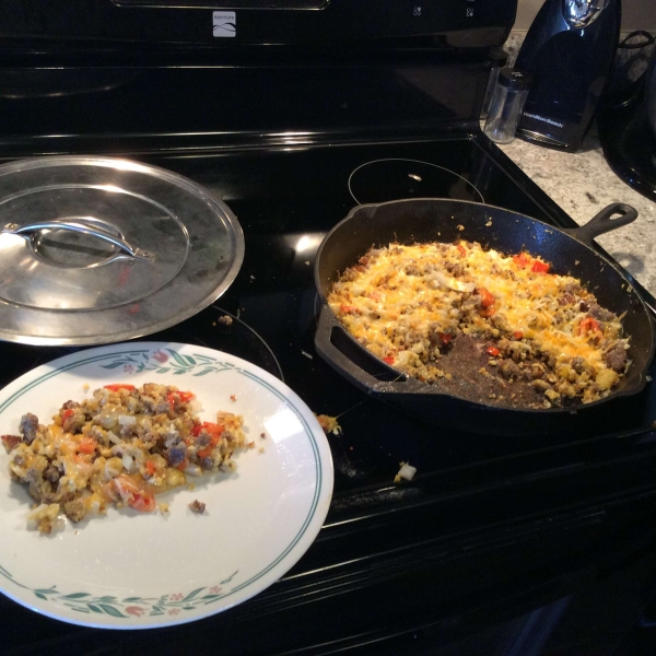 Scrambled Eggs with Sausage and Cornbread