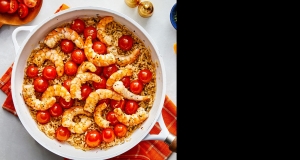 Garlic Shrimp & Rice with Blistered Cherry Tomatoes
