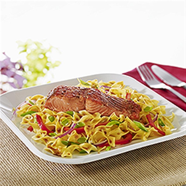 NO YOLKS® Maple Balsamic Glazed Salmon with Noodles