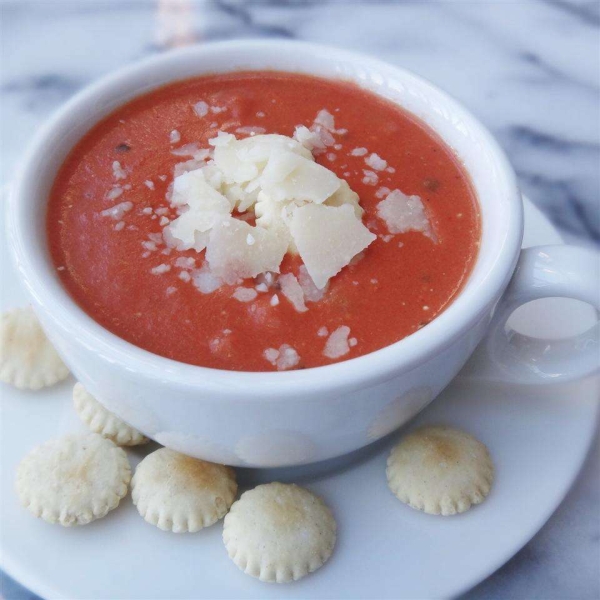 Spicy Tomato Bisque with Grilled Brie Toast