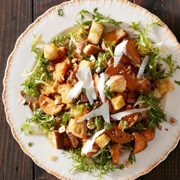Sweet Potato Salad with Garlic Bread and Frisee
