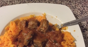 Red Chile Braised Beef Stew over Mashed Sweet Potatoes