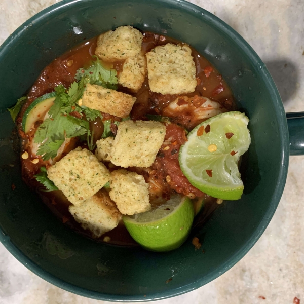 Spicy Shrimp Tortilla Soup with Zucchini Noodles