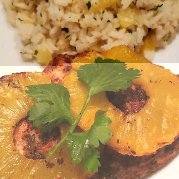 Caribbean Chicken with Pineapple-Cilantro Rice