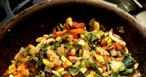 Sauteed Swiss Chard with Mushrooms and Roasted Red Peppers