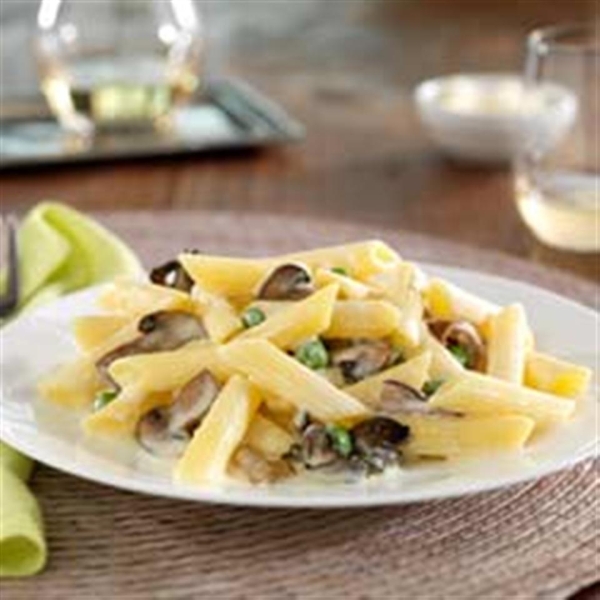 Gluten Free Penne with Mushrooms and Sweet Peas
