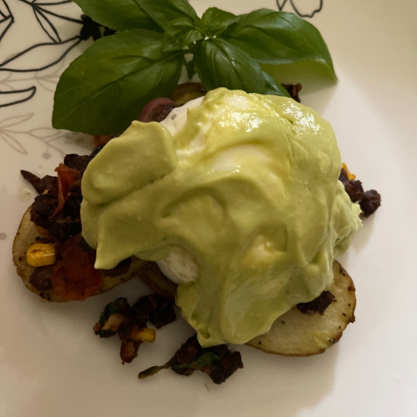 Tex-Mex Eggs Benedict with Grilled Potato Slabs and Avocado-Lime Hollandaise