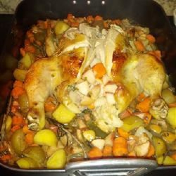 Roast Chicken with Apple, Onions, and Potatoes