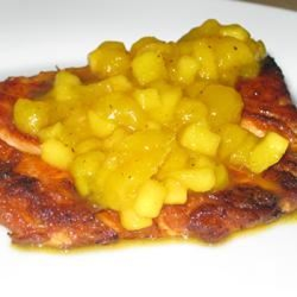 Grilled Salmon with Curried Peach Sauce