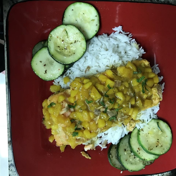 Grilled Salmon with Curried Peach Sauce