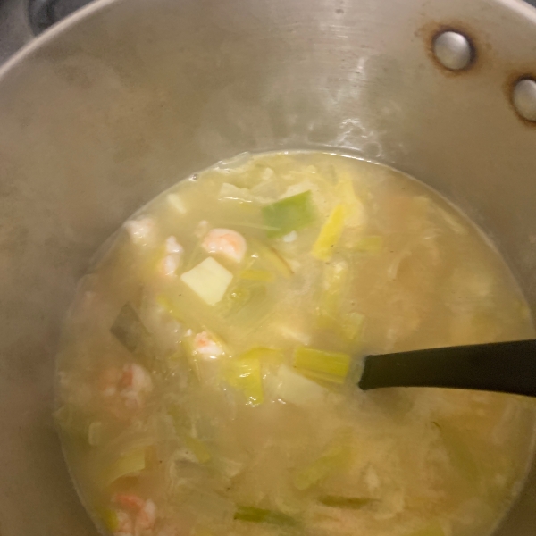 Leek and Potato Soup with Shrimp