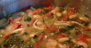 White Bean Soup with Quinoa, Spinach, and Shiitakes