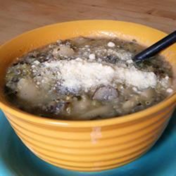 White Bean Soup with Quinoa, Spinach, and Shiitakes