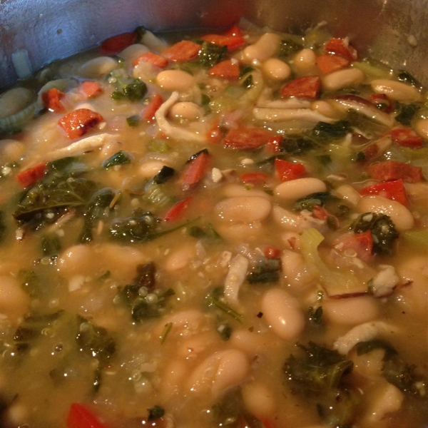 White Bean Soup with Quinoa, Spinach, and Shiitakes