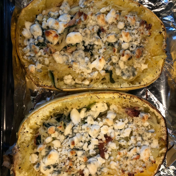 Keto Spaghetti Squash with Bacon and Blue Cheese