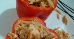 Mediterranean Chicken and Orzo Salad In Red Pepper Cups