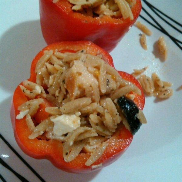 Mediterranean Chicken and Orzo Salad In Red Pepper Cups