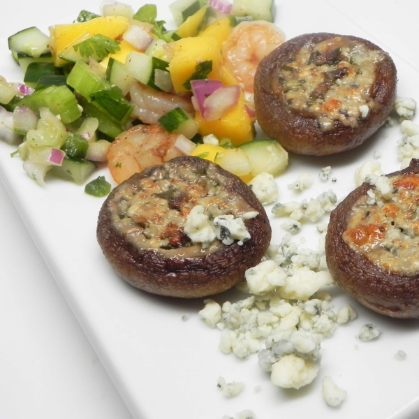 Grilled Mushrooms Stuffed with Basil and Blue Cheese Butter