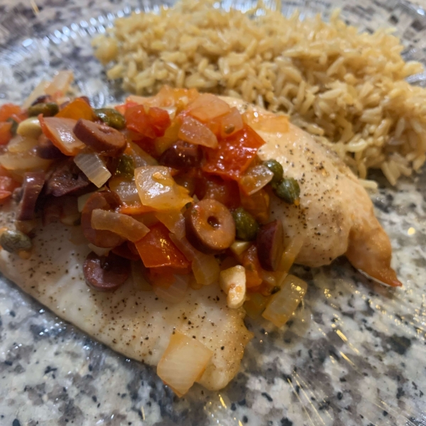 Grilled Tilapia with Tomato-Olive Tapenade