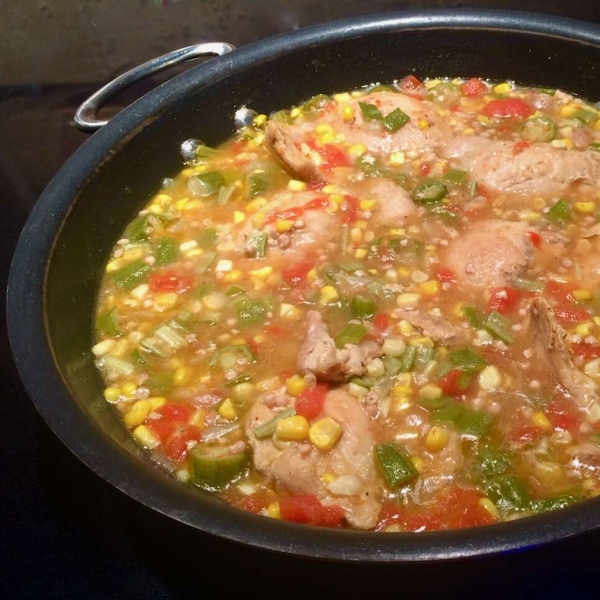 Chicken Stew with Okra, Corn, and Tomatoes