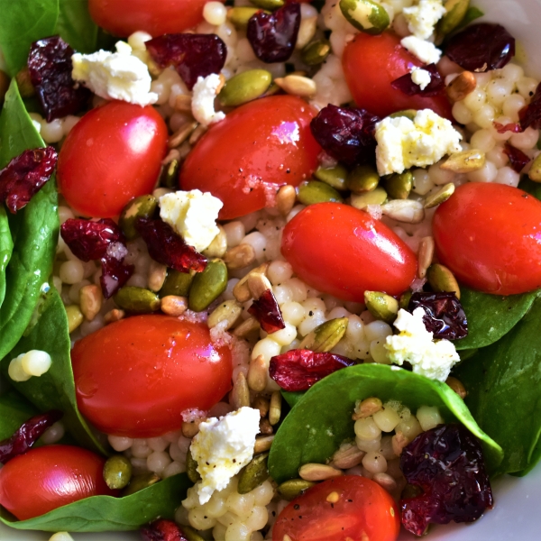 Couscous Salad with Kale, Tomatoes, Cranberries, and Feta