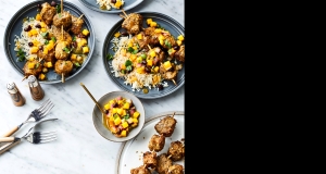 Air Fryer Jerk Pork Skewers with Black Bean and Mango Salsa