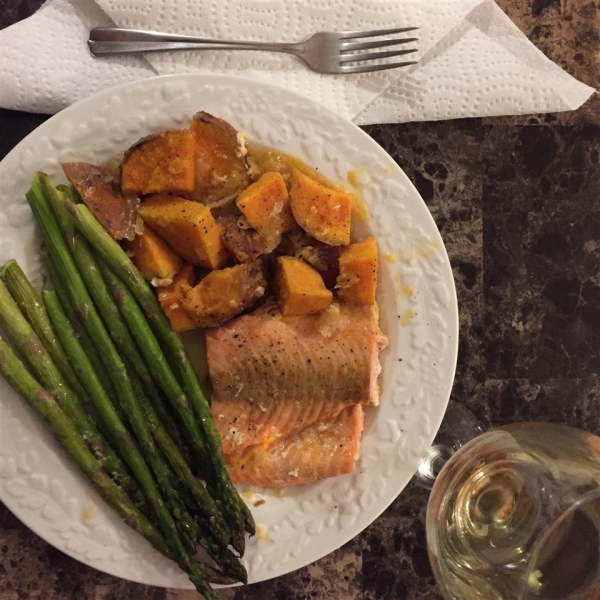 Salmon With Scalloped Sweet Potatoes