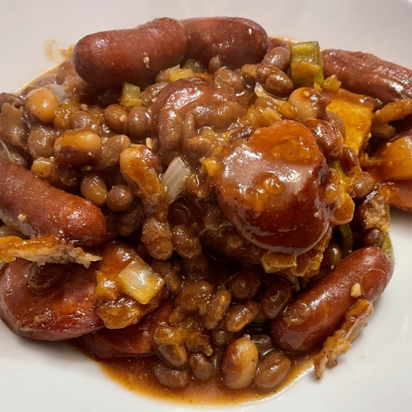 Blame the Dog Bean Casserole (Kielbasa and Bean Dish)